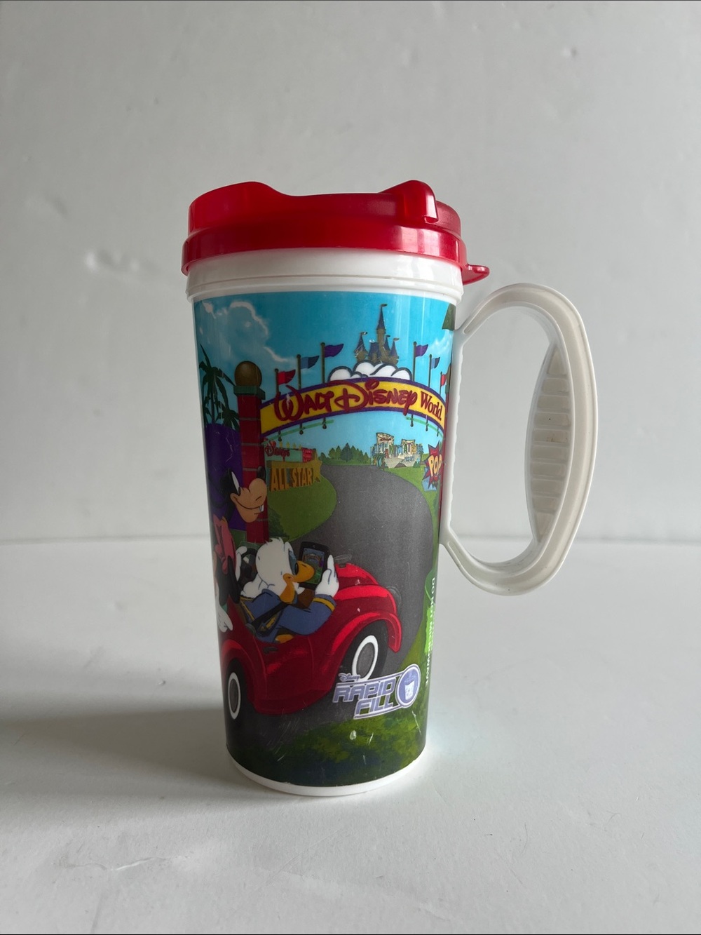 Disney Kids Travel Mug with Red Lid and White Handle